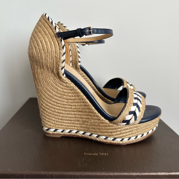 Authentic Gucci Zeppe Tiffany Espadrille Wedge Shoes sz 37.5  7.5 - Picture 1 of 13